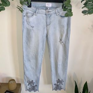 Cropped Floral Embroidered Denim Jeans